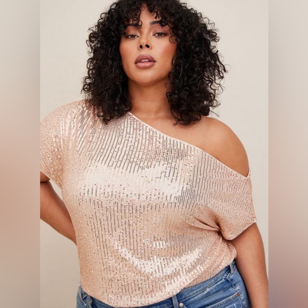 torrid Rose Gold Sequin One-Shoulder Blouse